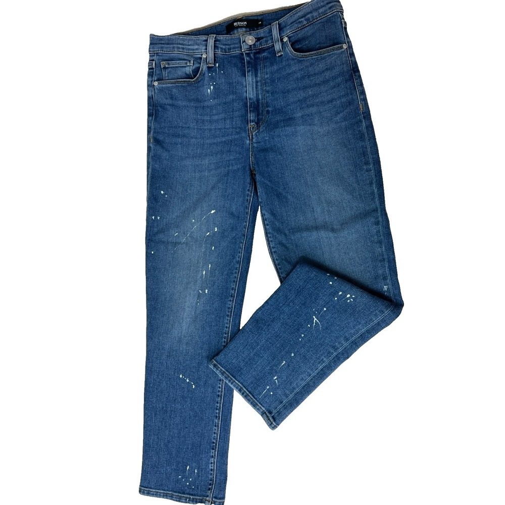 Hudson Barbara Straight Jean Medium‎ Wash Paint Splatter Premium Denim SZ 28